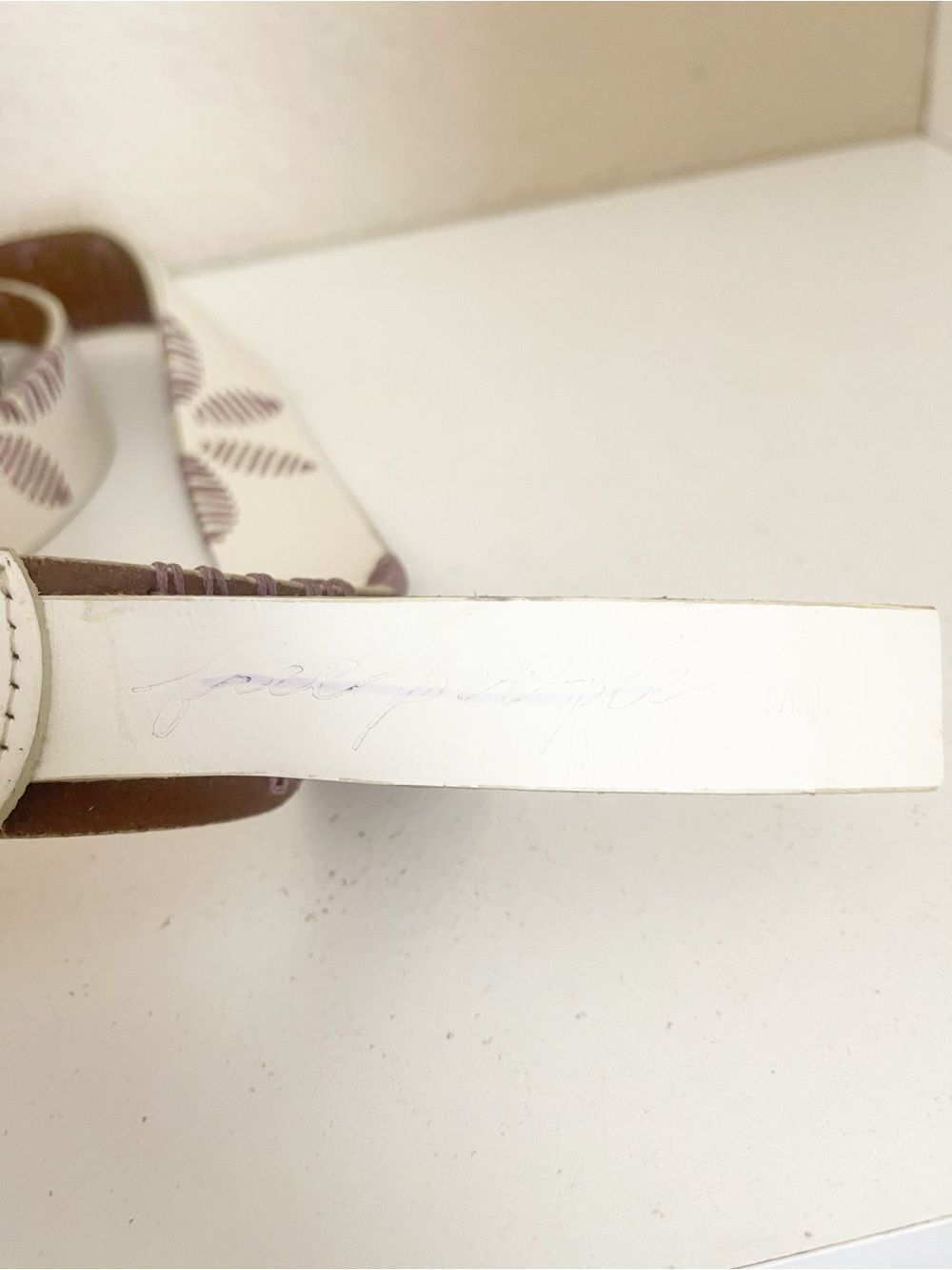 Free People Swift Haze floral Embroidered Belt white leather purple stitching - Picture 3 of 10